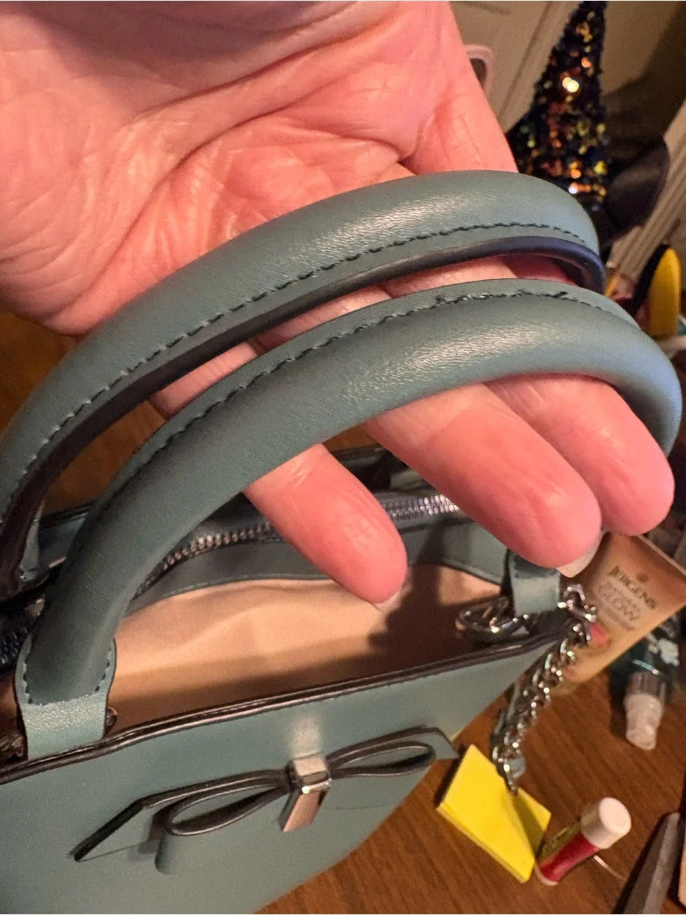 Nine West Seafoam Bow Satchel with Silver Chain